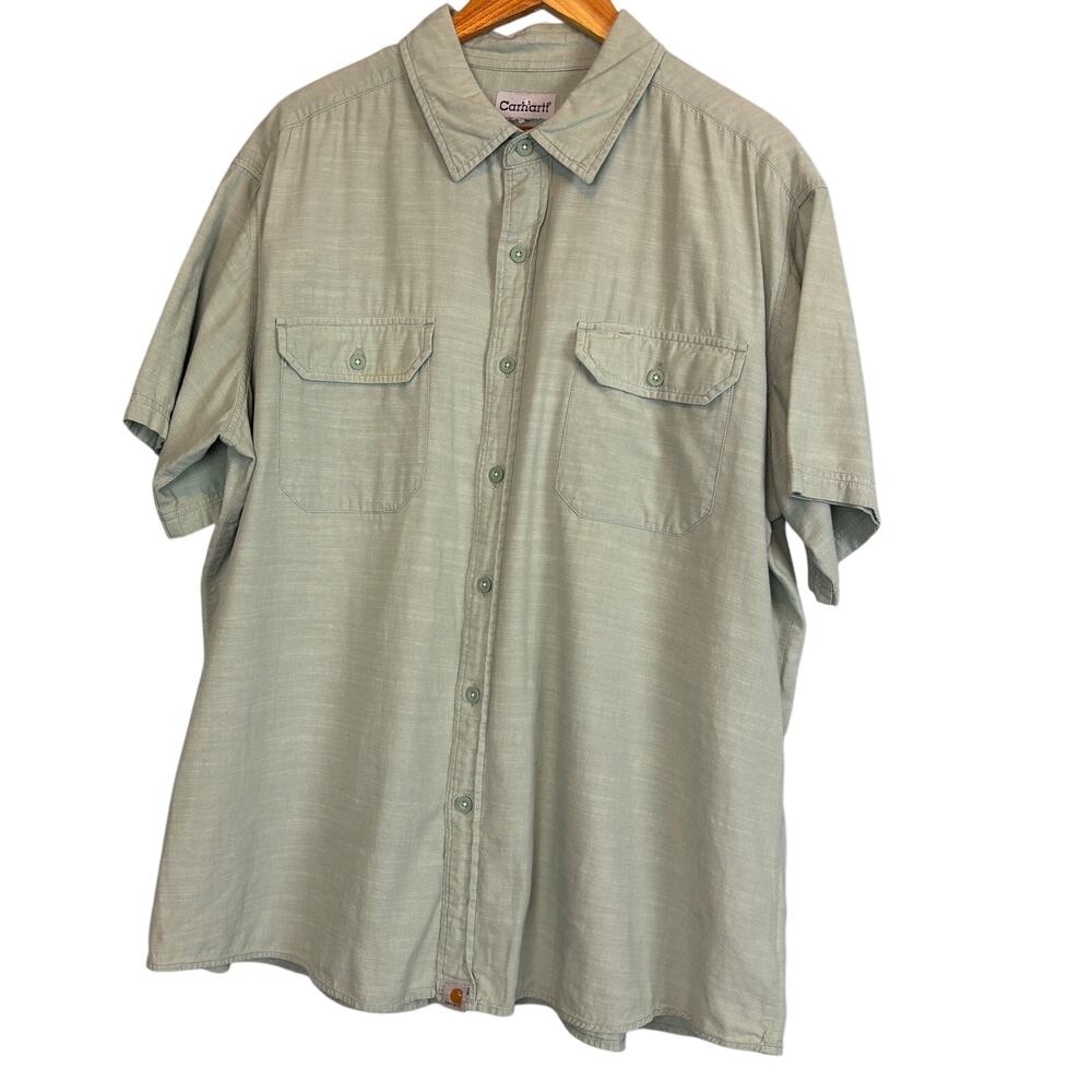 Carhartt Short Sleeve Button Down Shirt Blue Gray 100 Cotton 2XL Casual Utility